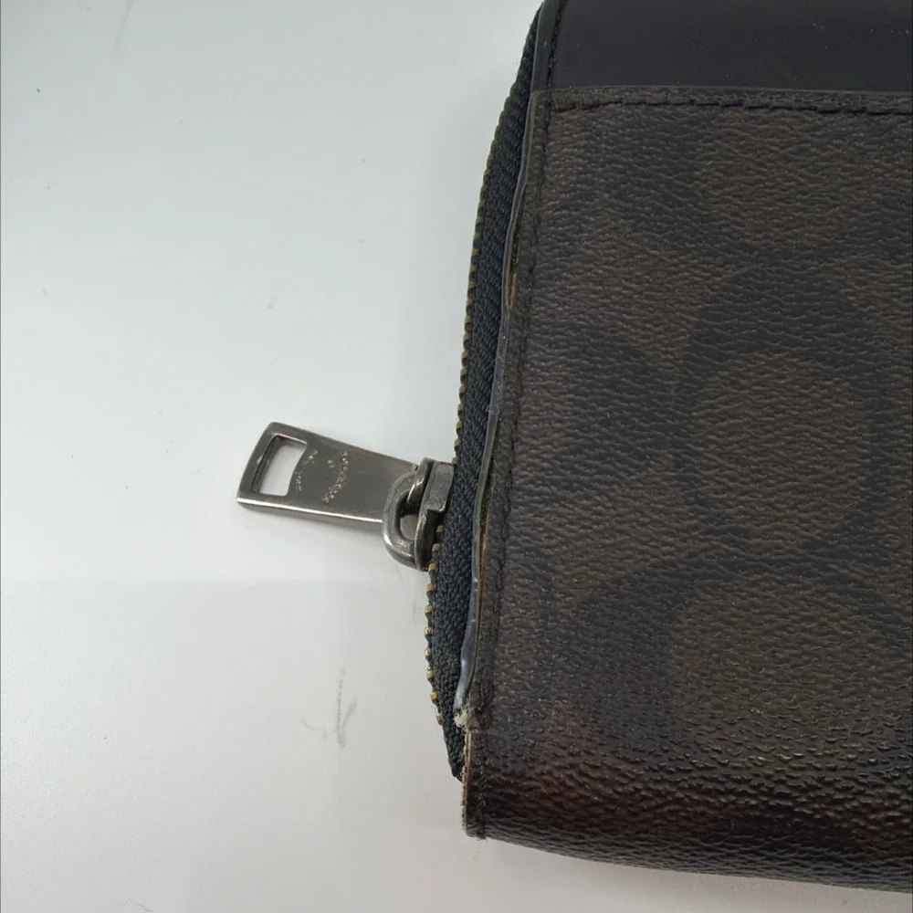 Coach Accordion Zip Brown/Black Signature Coated Canvas Wallet - Picture 3 of 8